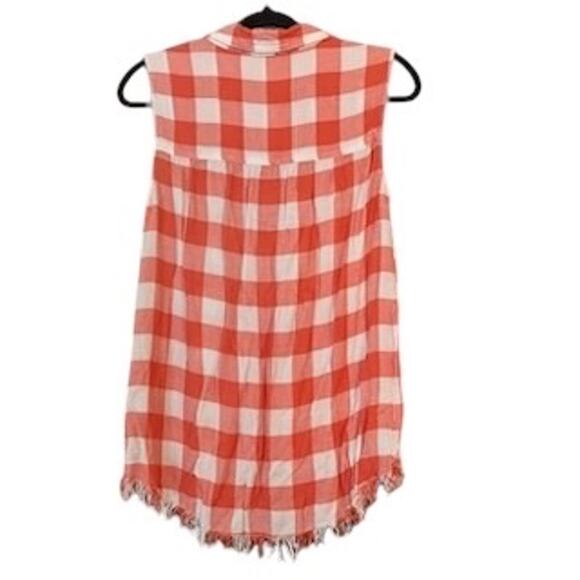 Beachlunchlounge Raw Hem Orange White Check Sleeveless Blouse Shirt SP Country - Picture 4 of 10